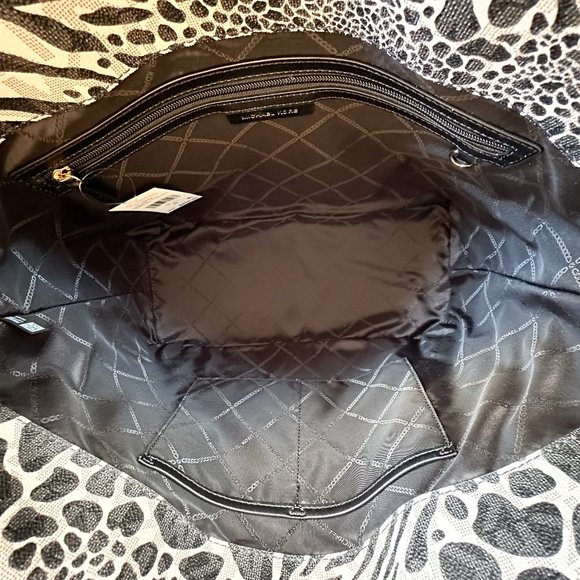 Michael Kors Carter Large Open Tote Bag + Double Zip Wallet MK Zebra Print Black - Picture 12 of 16